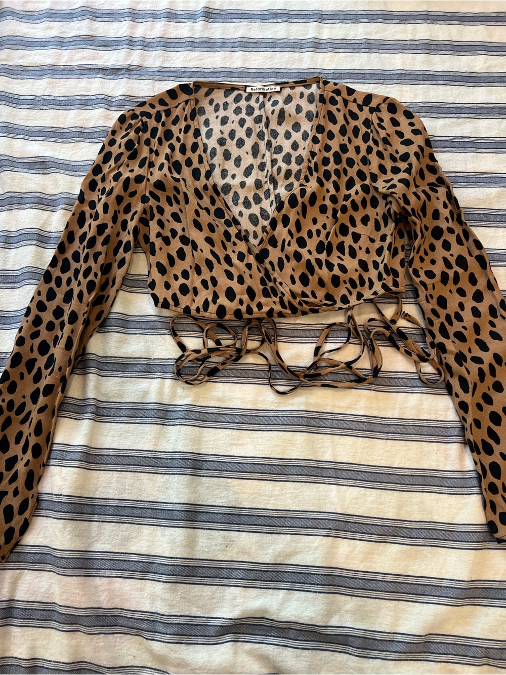 Reformation Leopard Print Wrap Crop Top